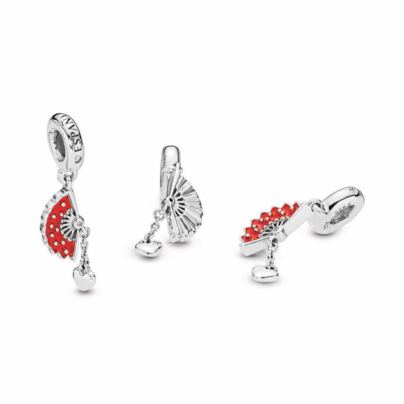 Pandora Spanish Fan Dangle Charm Ireland - Sterling Silver/Enamel/Red/Cubic Zirconia - 724509SPB